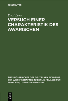 Hardcover Versuch Einer Charakteristik Des Awarischen: Mit Exkursen Zur Sprachtheorie [German] Book