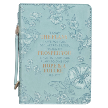 Misc. Bible Cover Med Teal Floral I Know the Plans Jer. 29:11 Book