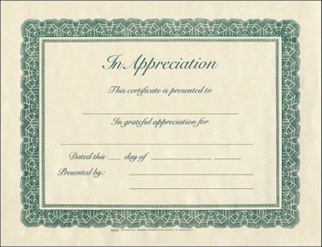 Hardcover In Appreciation: Designed on Fine Green Parchment Paper and Printed in Green to Express Special Appreciation. Space for Writing Name of Book