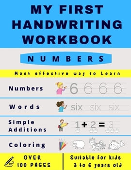 Paperback My First Handwriting Workbrook - Numbers: Preschool, Kindergarten, Pre K writing paper with lines, suitable for kids ages 3 to 6, handwriting numbers Book