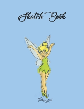 Paperback SketchBook: Disney Peter Pan Tinker Bell Neon Colors Clock Portrait Cute Theme Marble Size SketchBook Blank Pages Rule Unlined for Book