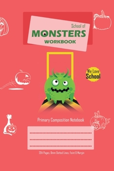 Paperback School of Monsters Workbook, A5 Size, Wide Ruled, White Paper, Primary Composition Notebook, 102 Sheets (Pink) Book