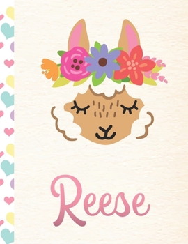 Reese: Personalized Llama Dot Grid Bullet Journal/Notebook For Girls With Pink Name - 8.5x11 110 Pages Dotted Journal Diary Paper