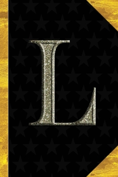 L: Black with Gold Classic Vintage theme | Personalized College Lined Notebook Journal | Diary & Note Taking |Initial Monogram Glitters Letter Star ... Travel Size | Gift for Friends Coworkers