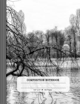 Paperback Composition Notebook: Large Blank Ruled Lined Writing And Journaling Paper Book - Black And White Tree Landscape Journal Book