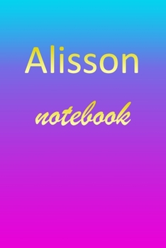 Alisson: Blank Notebook | Wide Ruled Lined Paper Notepad | Writing Pad Practice Journal | Custom Personalized First Name Initial A Blue Purple Gold  | ... Homeschool & University Organizer Daybook