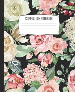 Composition Notebook: Wide Ruled Notebook Watercolor Flowers Pink White Red Lined School Journal | 100 Pages | 7.5" x 9.25" | Children Kids Girls Teens Women | Perfect For School