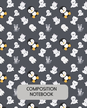 Paperback Composition Notebook: Arctic Patter With Penguin, Polar Bear, Wolf, Owl, And Seal Wide Ruled Notebook Book