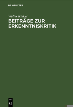 Hardcover Beiträge Zur Erkenntniskritik [German] Book