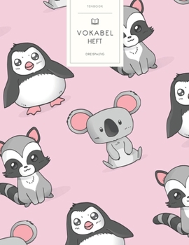 Vokabelheft: Monochrome süße Tiere. 3 Spalten für Vokabeln. 120 Seiten mit schönem Design. Dreispaltiges Buch mit Soft Cover 8.5x11 Zoll, ca. DIN A4 21.6x27.9cm. (German Edition)