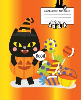 Halloween Black Kitty College Ruled Journal: 110 Blank Lined Wide Ruled (7.5 x 9.25) Pages to Jot Down Your Thoughts