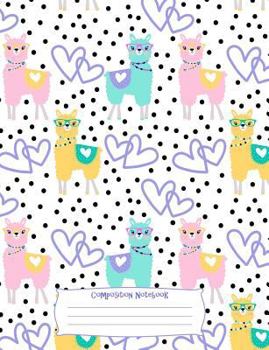 Paperback Purple Llama Pattern Composition Notebook: College Ruled (7.44 X 9.69) Interlocking Hearts Dots Teal Yellow Pink Llamas Wearing Glasses Book