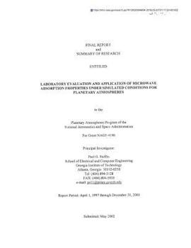 Paperback Laboratory Evaluation and Application of Microwave Absorption Properties Under Simulated Conditions for Planetary Atmospheres Book