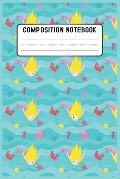 Composition notebook: Mermaid  Pattern Pretty Wide Ruled Animal School Going Student Note Book - Cute Black & White Exercise Book and Journal For ... Notes. Lined 100 pages - Size 6’’x 9’’