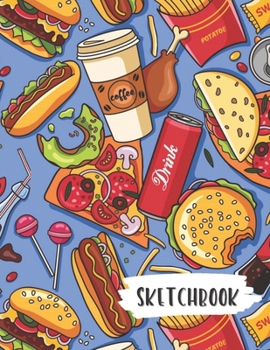 Paperback Sketchbook: Hamburger & Pizza Fun Framed Drawing Paper Notebook Book