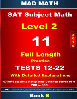 Paperback 2018 SAT Subject Math Level 2 Book B Tests 12-22 Book