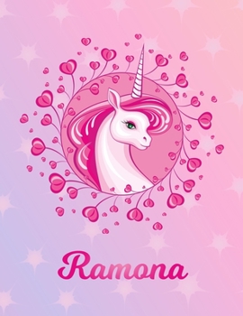 Paperback Ramona: Unicorn Large Blank Primary Sketchbook Paper - Pink Purple Magical Horse Personalized Letter R Initial Custom First Na Book