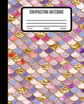 Composition Notebook: Purple Glitter Mermaid Wide Ruled Lined Journal for School | 100 Pages | 7.5 x 9.25" | Kids Children Teens Girls Women | (Mermaid Composition Notebook)