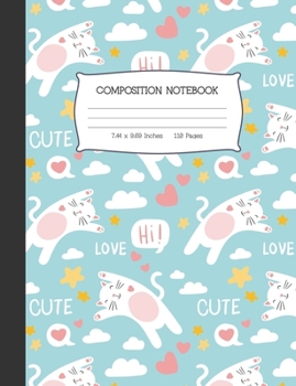 Paperback Composition Notebook: Happy Kitty Wide Ruled Blank Journal Book