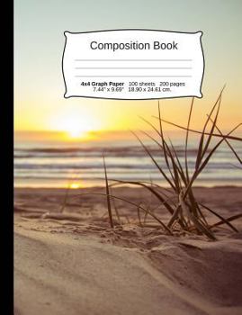 Paperback Beach Composition Notebook, Graph Paper: 4x4 Quad Rule Composition Book, Student Exercise Science Math Grid, 200 Pages, 7.44 X 9.69 Book