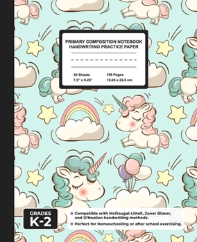 Primary Composition Notebook Handwriting Practice Paper: Cute Little Unicorn Blank Writing Sheets for Kindergarten to 2nd Grade Elementary Students, School Exercise Book for Kids