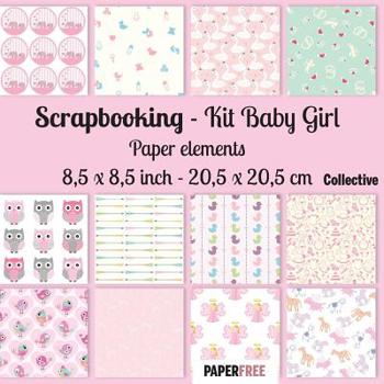 Paperback Scrapbooking Kit Baby Girl - Paper elements 8,5 x 8,5 inch - 20,5 x 20,5 cm Book