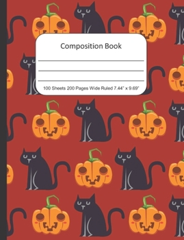 Composition Book Wide Rule, Cats and Pumpkins: Journal Notebook for School Home or Work