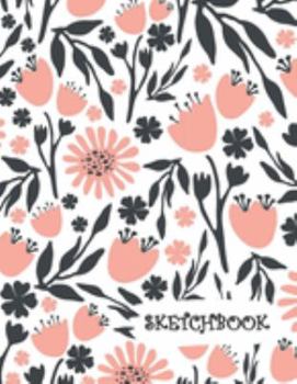 Sketchbook: Peach Black White Floral Fun Framed Drawing Paper Notebook