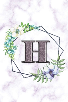 H: Personalized Dot Grid Bullet BUJO Notebook Journal Modern white Marble Floral Silver Initial Monogram Letter H- Many Usage Handy Travel Size For Women Teens