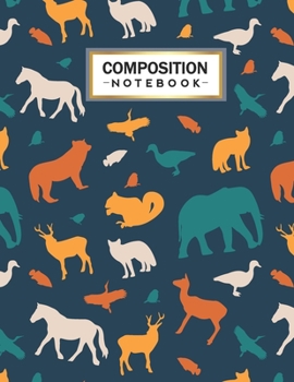 Paperback Composition Notebook: College Wide Ruled Line Paper for Writing Notes in School and Work with Unique Animals Themed Design Book