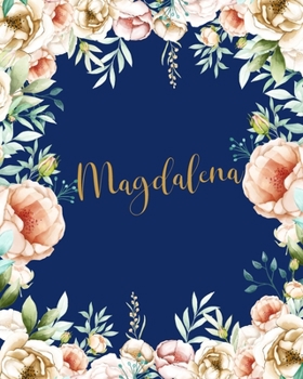 Magdalena Dotted Journal: Creative Journaling Memo Blank Personalized Notebook Custom Name Grid Bullet Diary Paper Keepsake For Womens Teens Girls Gold Flowers Blue Cute Birthday & Valentines Gift