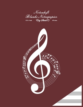 notenheft blanko notenpapier: 11 x 8,5 inch, 100 Seiten. 13 Notenzeilen pro Seite, dunkelroter Einband, Musiktaste, Notenschlüssel, modern, mit Abbildung. (German Edition)