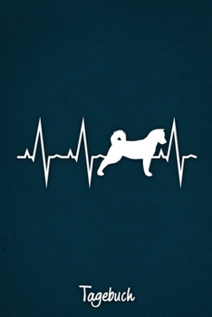 Tagebuch: Blaues liniertes American Akita Hunde Journal Herzschlag ca DIN A5 weiß liniert 110 Seiten (German Edition)