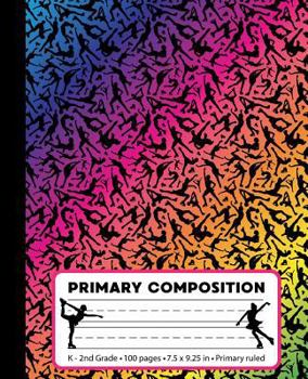 Paperback Primary Composition: Ice Skating Rainbow Marble Composition Book for Girls K-2. Beautiful figure skater notebook handwriting paper. Primary Book