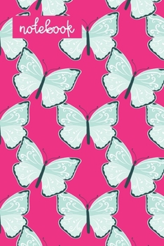 Notebook: Wide Ruled Composition Notebook : Bright Pink & Aqua Blue Butterflies