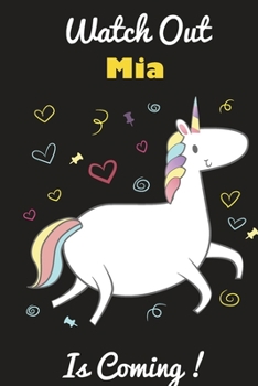 Mia: Cute Unicorn - Personalized Blank Lined Journal Notebook Gift For Girls