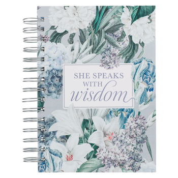 Spiral-bound Christian Art Gifts Journal W/Scripture She Speaks with Wisdom Proverbs 31:26 Bible Verse Blue Floral 192 Ruled Pages, Large Hardcover Notebook, Wire Book