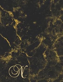 Paperback N: College Ruled Monogrammed Gold Black Marble Large Notebook Book
