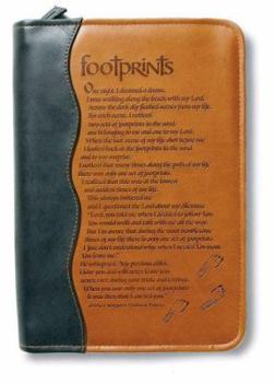 Paperback Footprints Poem Bible Cover, Zippered, Italian Duo-Tone Imitation Leather, Brown, Medium Book