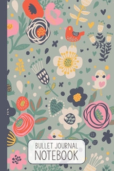 Paperback Bullet Journal: Folk Floral Dotted Grid Notebook with 110 Numbered Pages (6x9 inches) Book