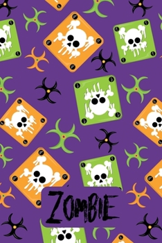 Paperback Zombie: Creepy Monster Blank Lined Gift Journal Diary or Notebook, Hand Drawn Illustration, College Rule, Green Orange Skulls Book