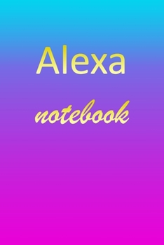 Alexa: Blank Notebook | Wide Ruled Lined Paper Notepad | Writing Pad Practice Journal | Custom Personalized First Name Initial A Blue Purple Gold  | ... Homeschool & University Organizer Daybook