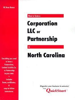 Paperback How to Form a Corporation, LLC, or Partnership in . . .North Carolina: State Guides Book