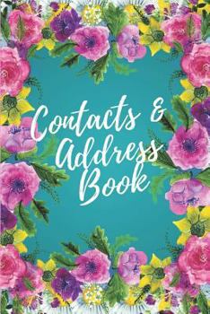 Paperback Contacts & Address Book: Pink, Yellow, Green and Purple Floral Design Book