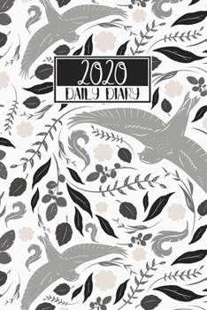 2020 Daily Diary: A5 Full Day on a Page to View DO1P Planner Lined Writing Journal Neutral Black, White, & Grey, Birds Arts & Crafts Pattern