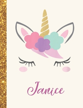 Janice: Janice Unicorn Personalized Black Paper SketchBook for Girls and Kids to Drawing and Sketching Doodle Taking Note Marble Size 8.5 x 11