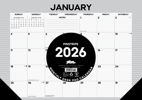 Home Pinstripe 2026 17 X 12 Small Monthly Deskpad Book