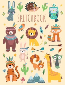 Sketchbook for Girls and Boys: Cute Cartoon Forest Animals (Birds, Owl, Fox, Rabbits, Deer, Bear) : 100 Blank Pages of High Quality White Paper, 8. 5 X 11 Cute Premium Matte Cover