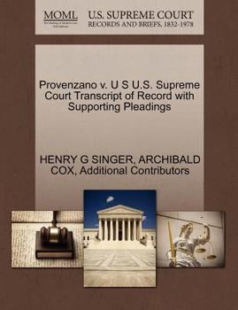 Paperback Provenzano V. U S U.S. Supreme Court Transcript of Record with Supporting Pleadings Book