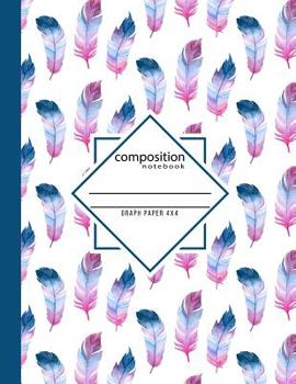 Composition Notebook Graph Paper 4x4: Water Color Boho Feather School Notebook for Teachers & Students